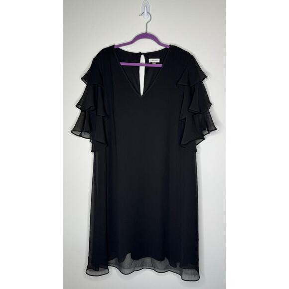 Calvin Klein Tiered Sleeved V-Neck Chiffon Shift Dress 20W - Picture 2 of 7